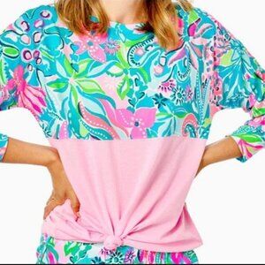 Lilly Pulitzer Finn Top in Turquoise Oasis Golden Hour Print size XXS NWT